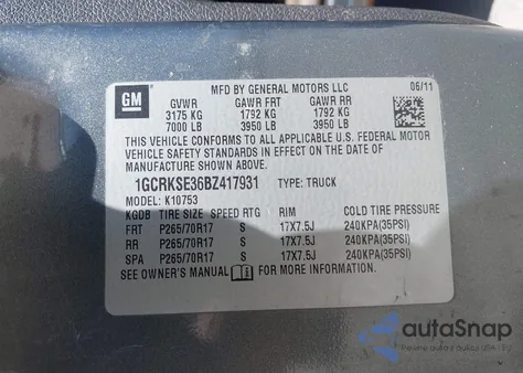 2011 Chevrolet Silverado 1500 Lt из США, поврежденный, VIN 1GCRKSE36BZ417931